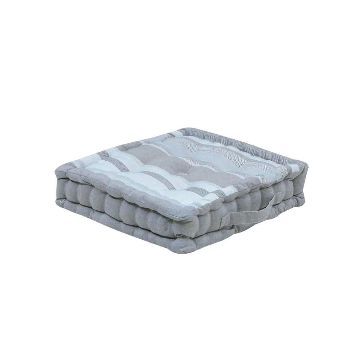 Pouf petites rayures - 40 x 40 cm - Gris