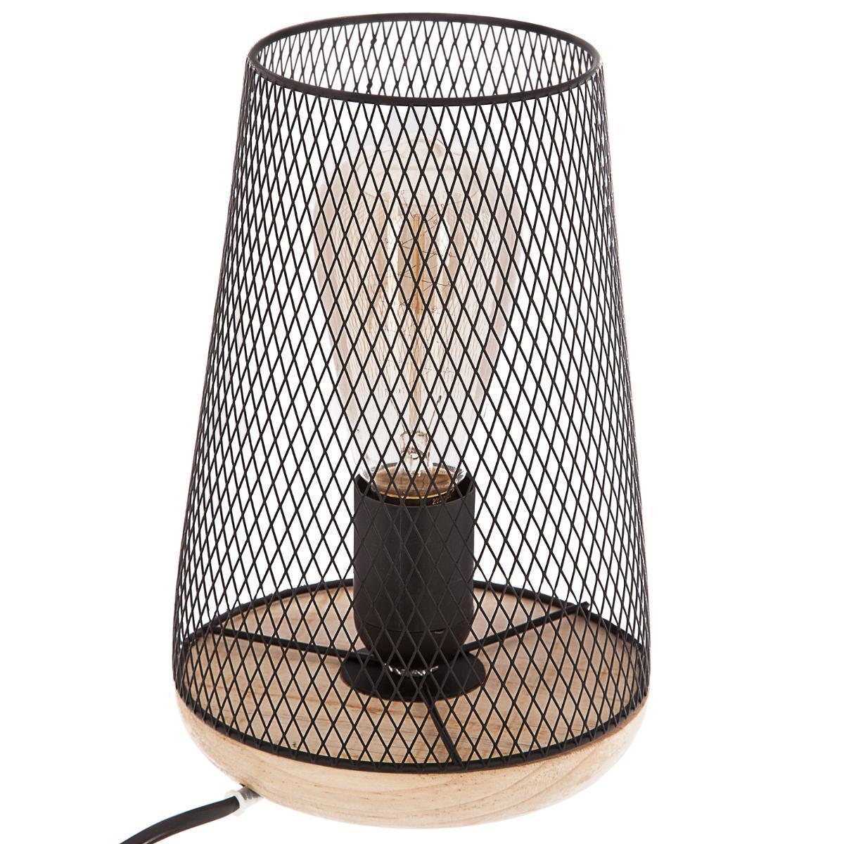 Lampe en métal et en bois - H 23 cm - Noir