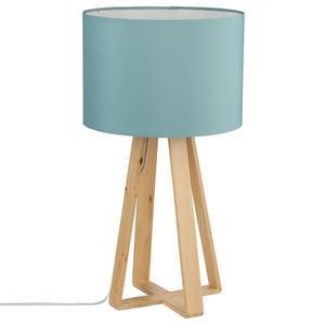 Lampe avec pied en bois - H 47.5 cm - Bleu