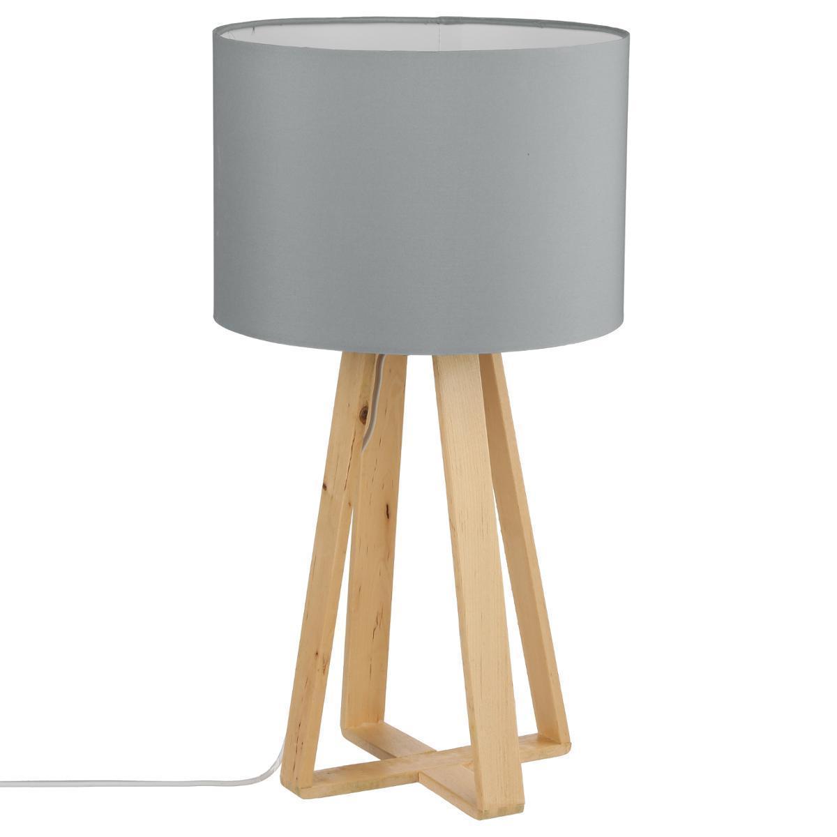 Lampe avec pied en bois - H 47.5 cm - Gris