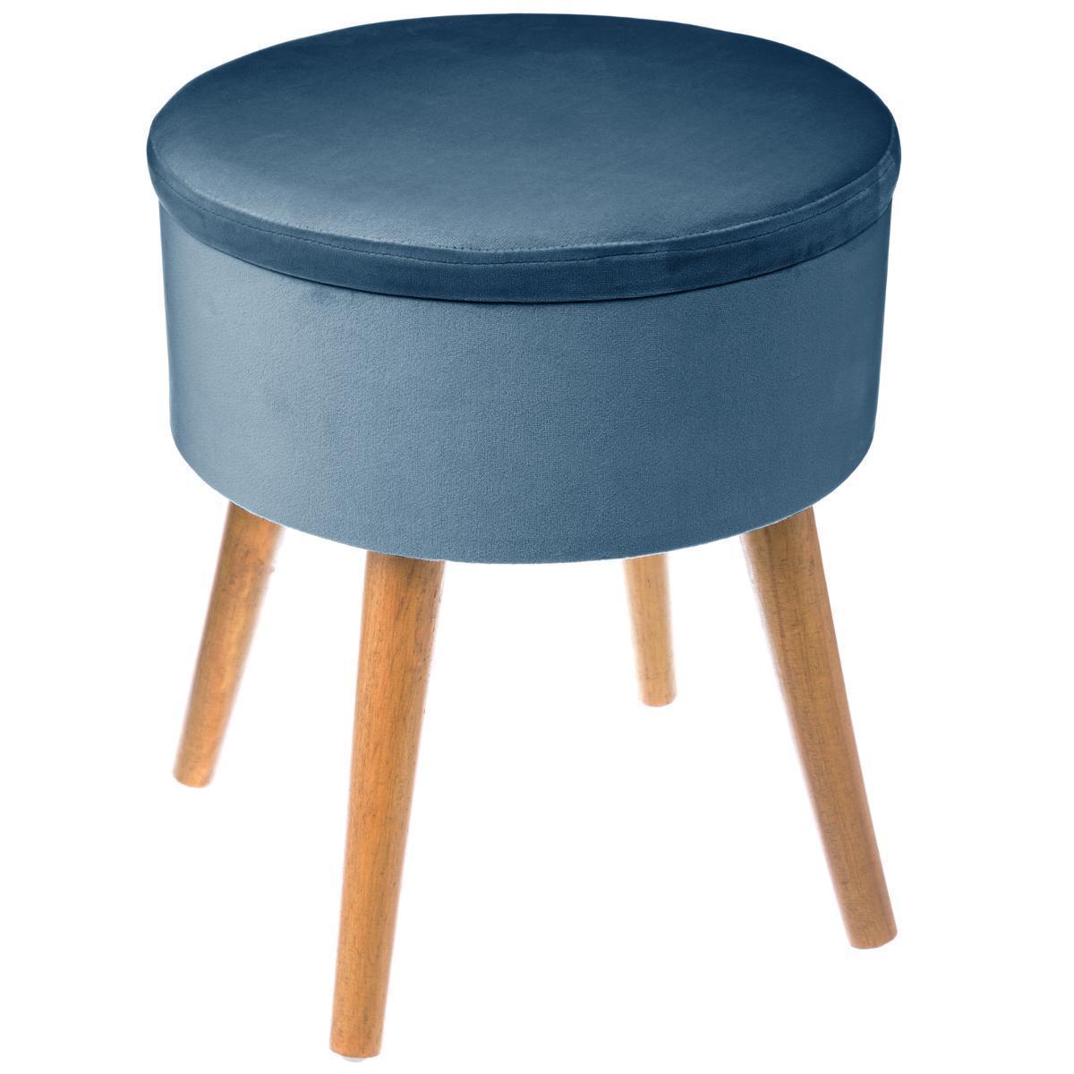 Tabouret coffre Tess - Bleu, marron