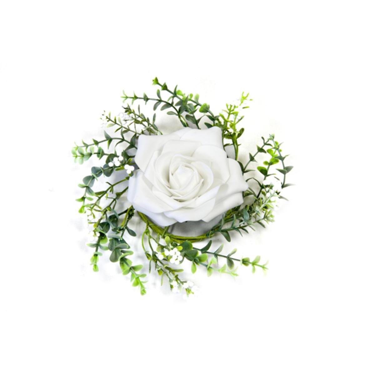 centre de table rose et feuillage blanc