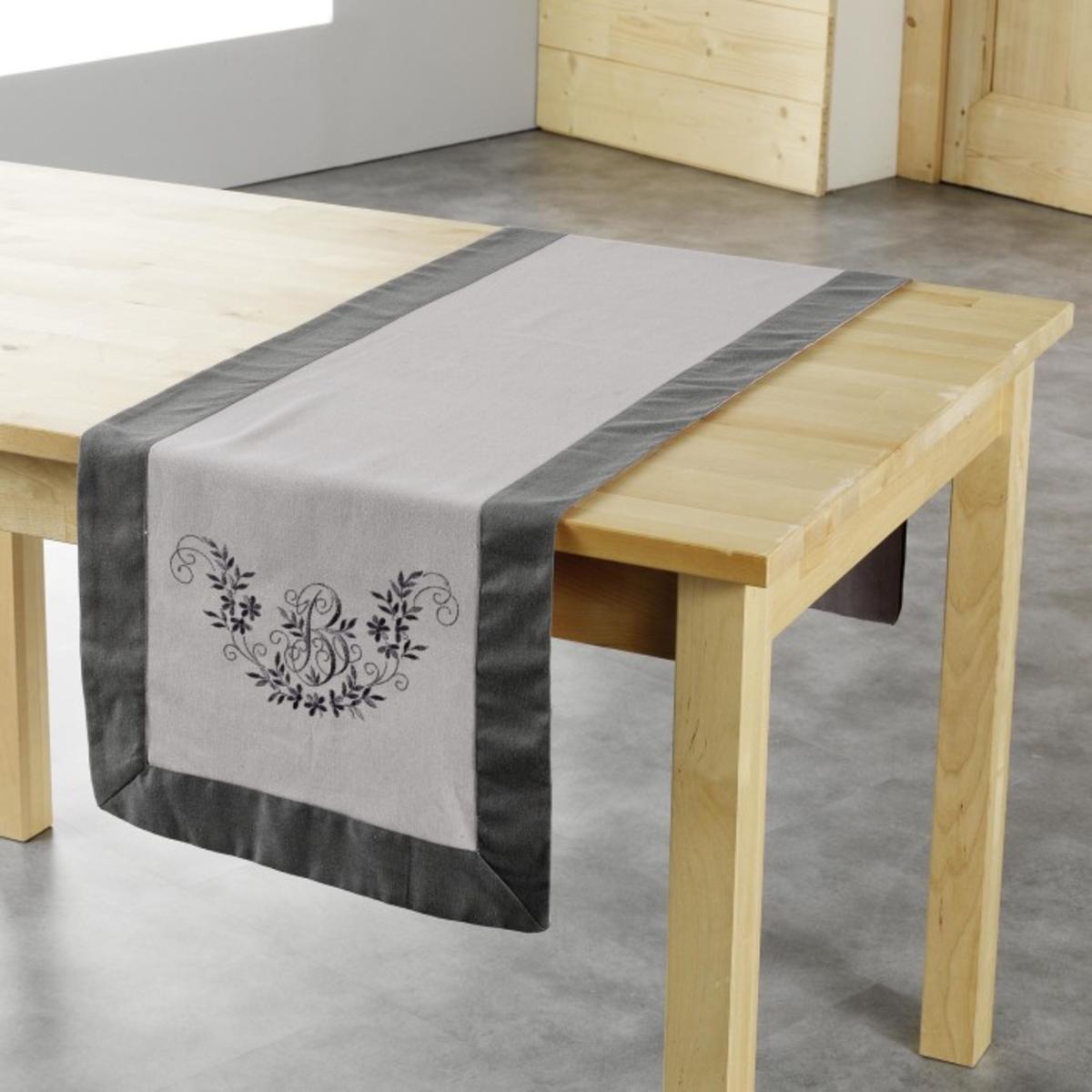Chemin de table bonheur - 40 x 140 cm - Marron et gris