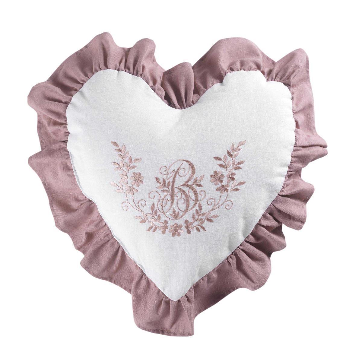 Coussin cœur bonheur - 40 x 40 cm - Rose et blanc
