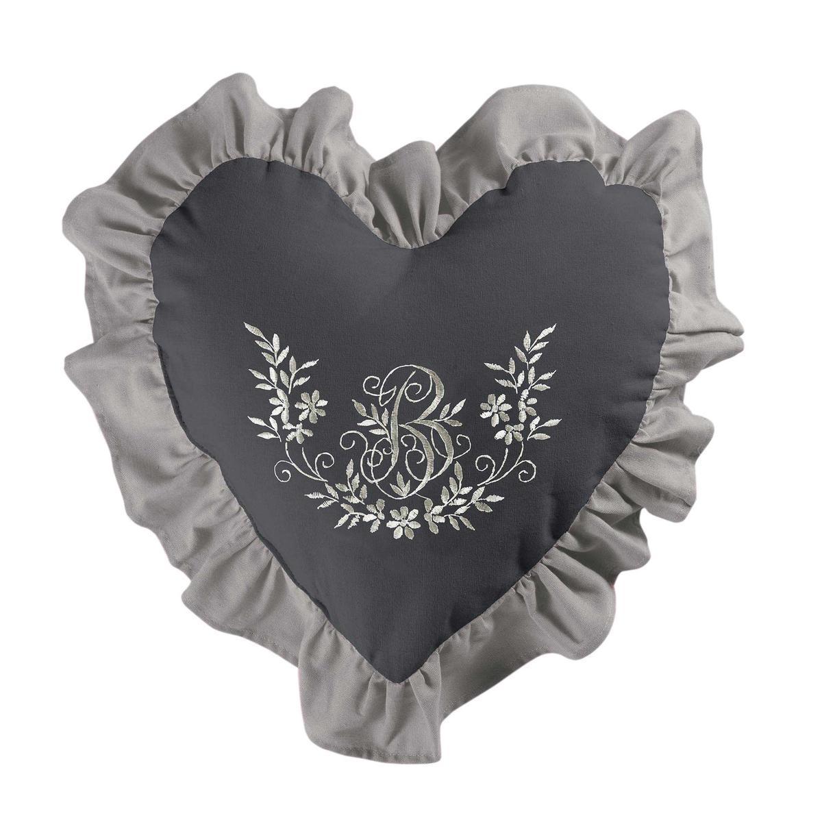 Coussin cœur bonheur - 40 x 40 cm - Marron et gris