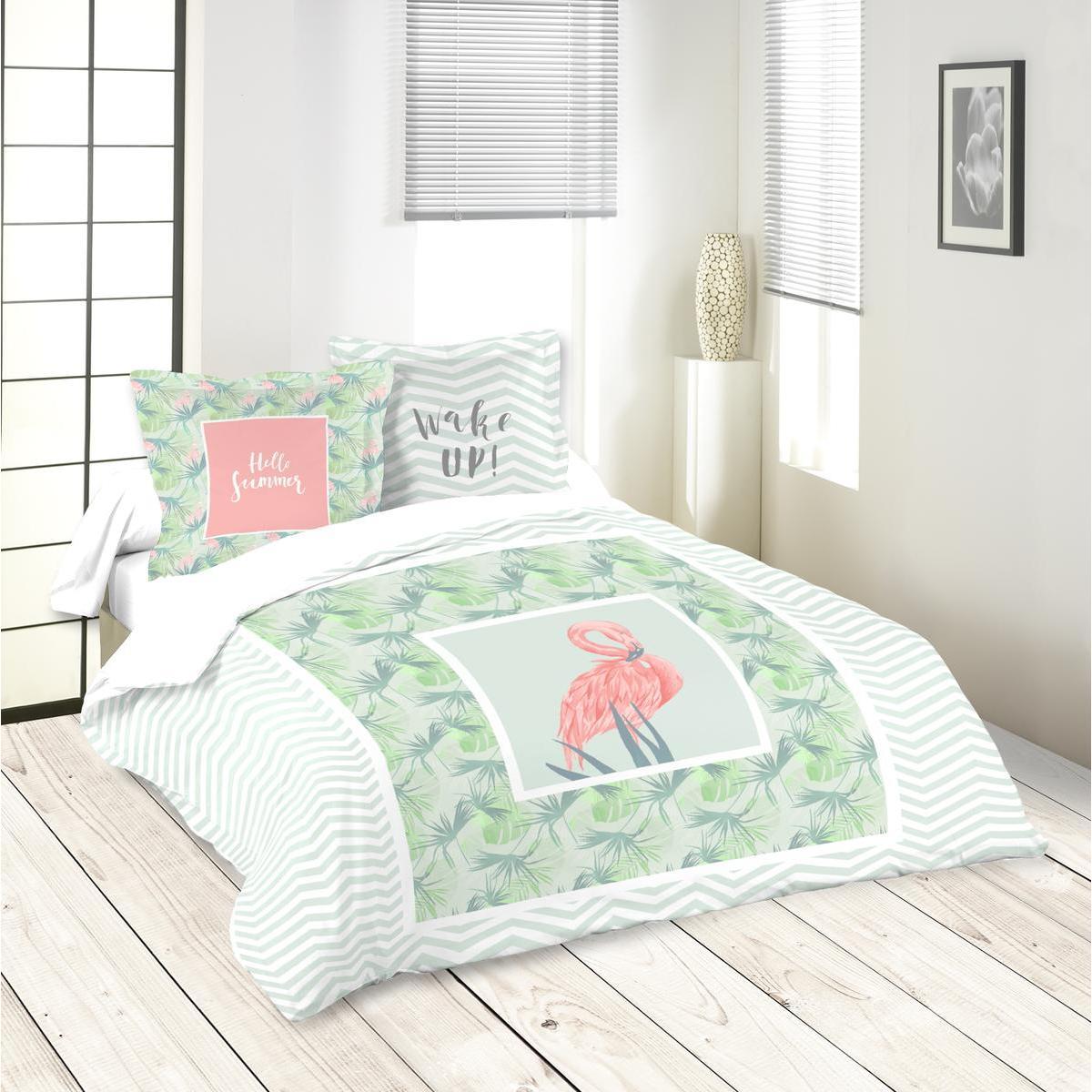 Housse de couette Lagoon et 2 taies - vert, beige, rose