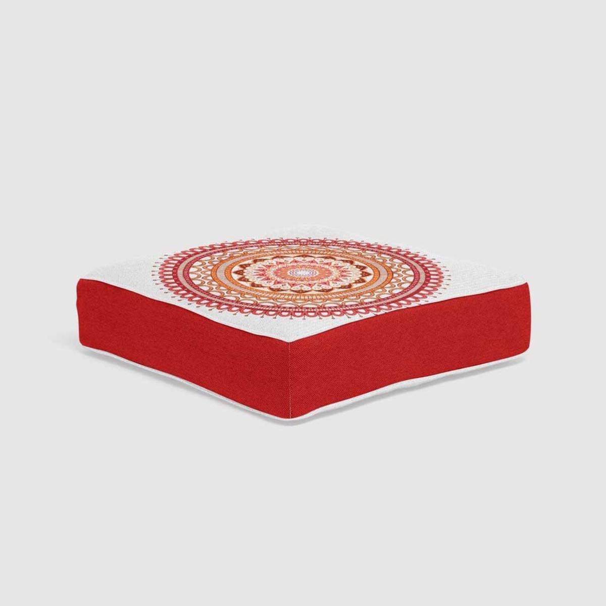 Coussin tapissier Mandala - 40 x 40 x H 8 cm - Orange corail