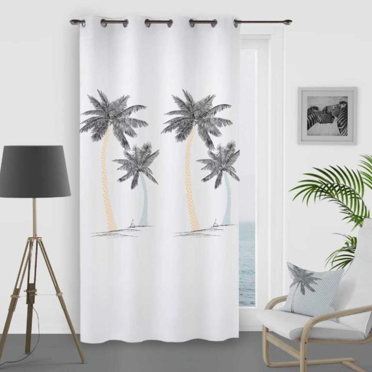 Rideau à oeillets - 135 x 250 cm - palmier blanc
