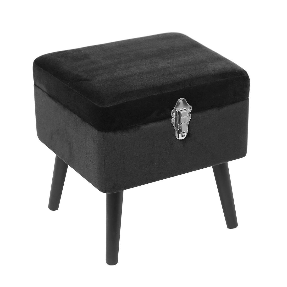 Tabouret-coffre effet velours uni - Différents coloris - L 40 x H 40 x l 33.5 cm - Noir - HOME DECO FACTORY