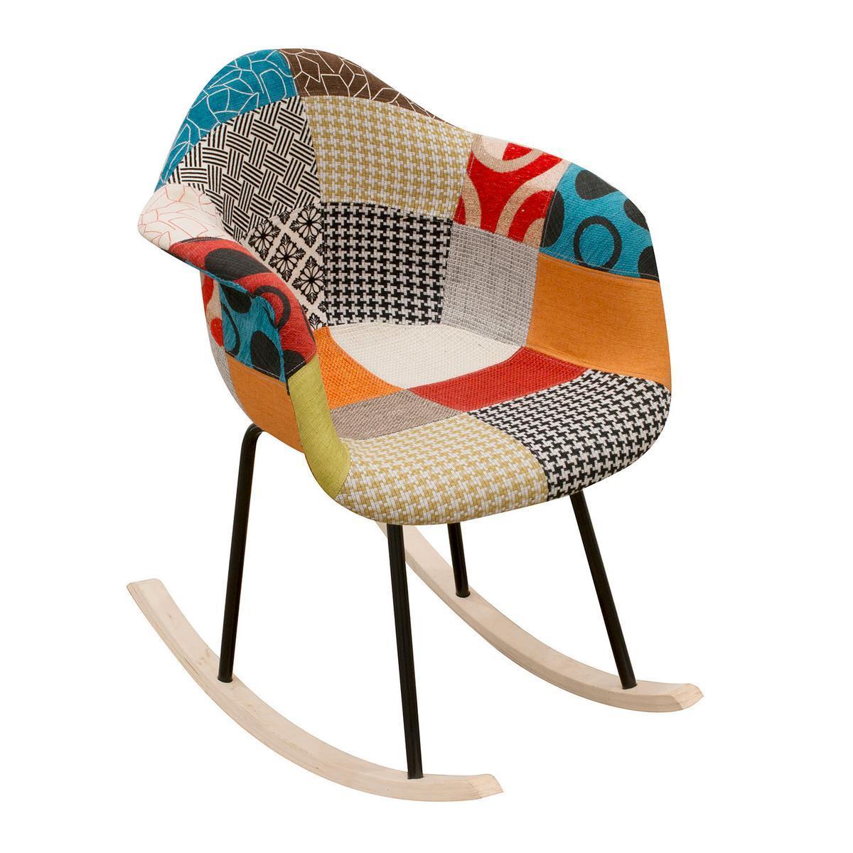 Fauteuil à bascule Patchwork - L 62 x H 83 x l 75 cm - Multicolore - HOME DECO FACTORY