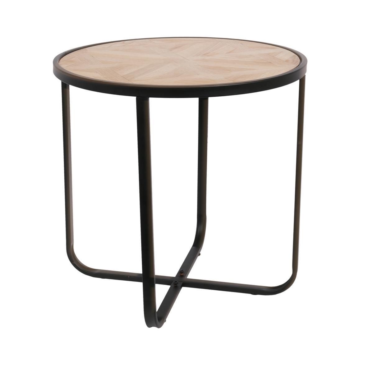 Table basse style industriel - ø 45.5 x H 45 cm - Marron, noir