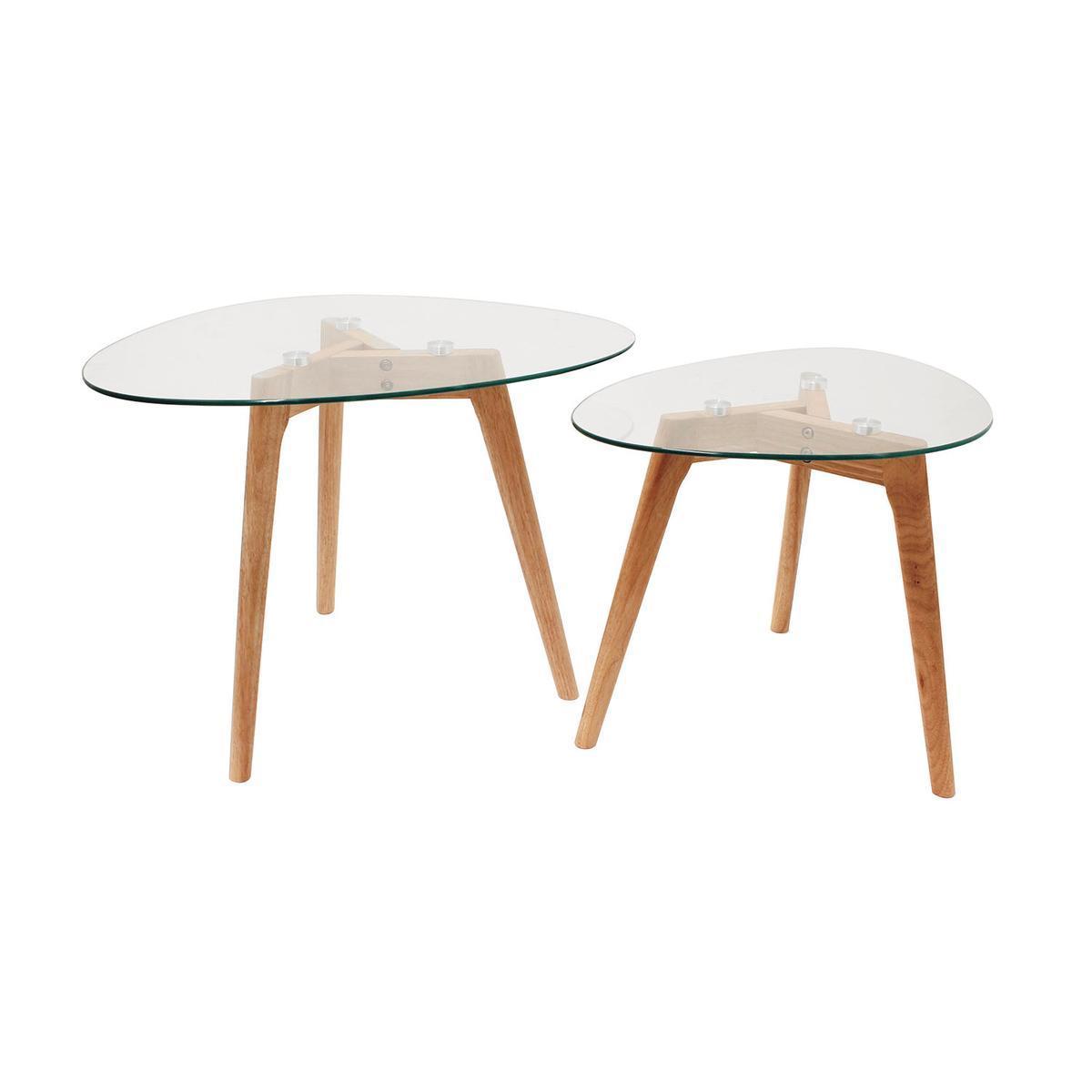 Duo de tables gigognes plateau galet en verre trempé - Grande table : 60 x 45 x 43 cm/ Petite table : 50 x 38 x 40 cm - Transparent, marron - HOME DECO FACTORY