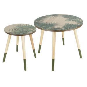 Duo de tables gigognes à plateau style Jungle - Grande table : ø 43 x H 48 cm/ Petite table : ø 33 x H 40 cm - Vert, beige - HOME DECO FACTORY