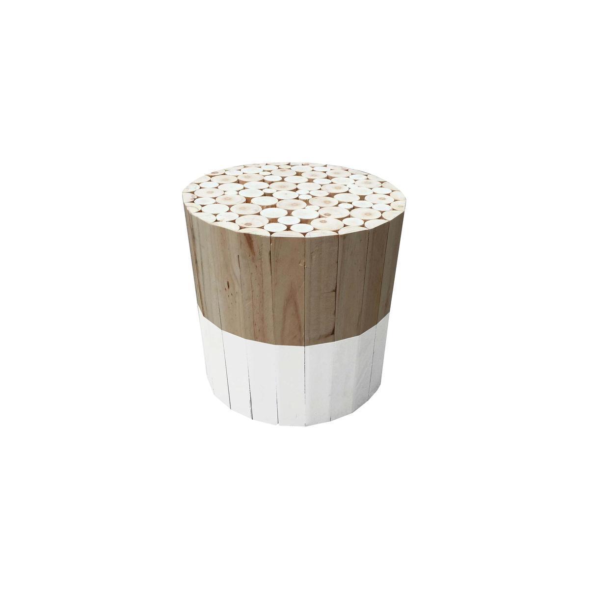 Tabouret rond en bois bicolore - Différents modèles - ø 30 x H 30 cm - Blanc, beige - HOME DECO FACTORY