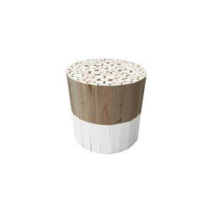 Tabouret rond en bois bicolore - Différents modèles - ø 30 x H 30 cm - Blanc, beige - HOME DECO FACTORY