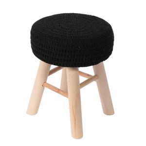 Tabouret tressé rond en maille - ø 31.5 x H 42 cm - Noir, beige - HOME DECO FACTORY