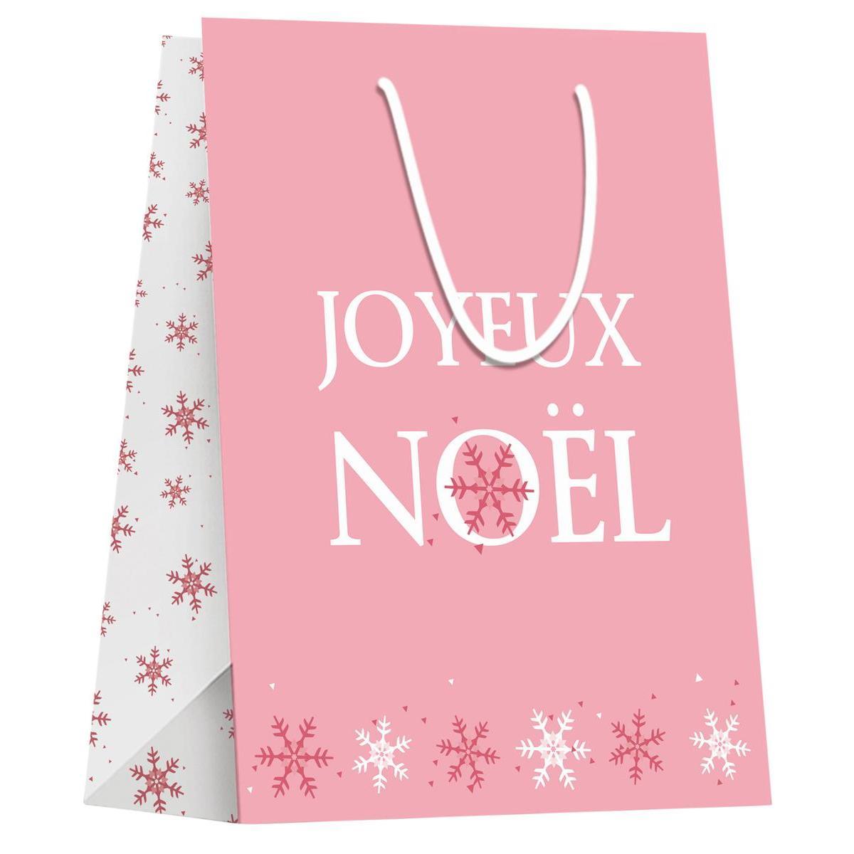 Sac cadeau Joyeux Noël - 18 x 10 x H 23 cm - Rose