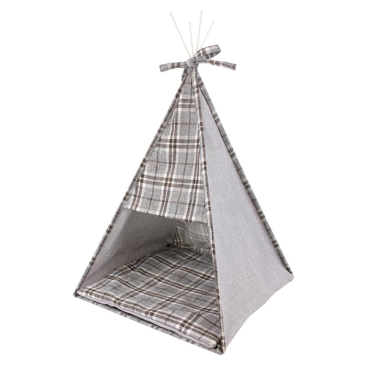 Tipi écossais pour chien ou chat - 40 x H 53 x 40 cm - Gris