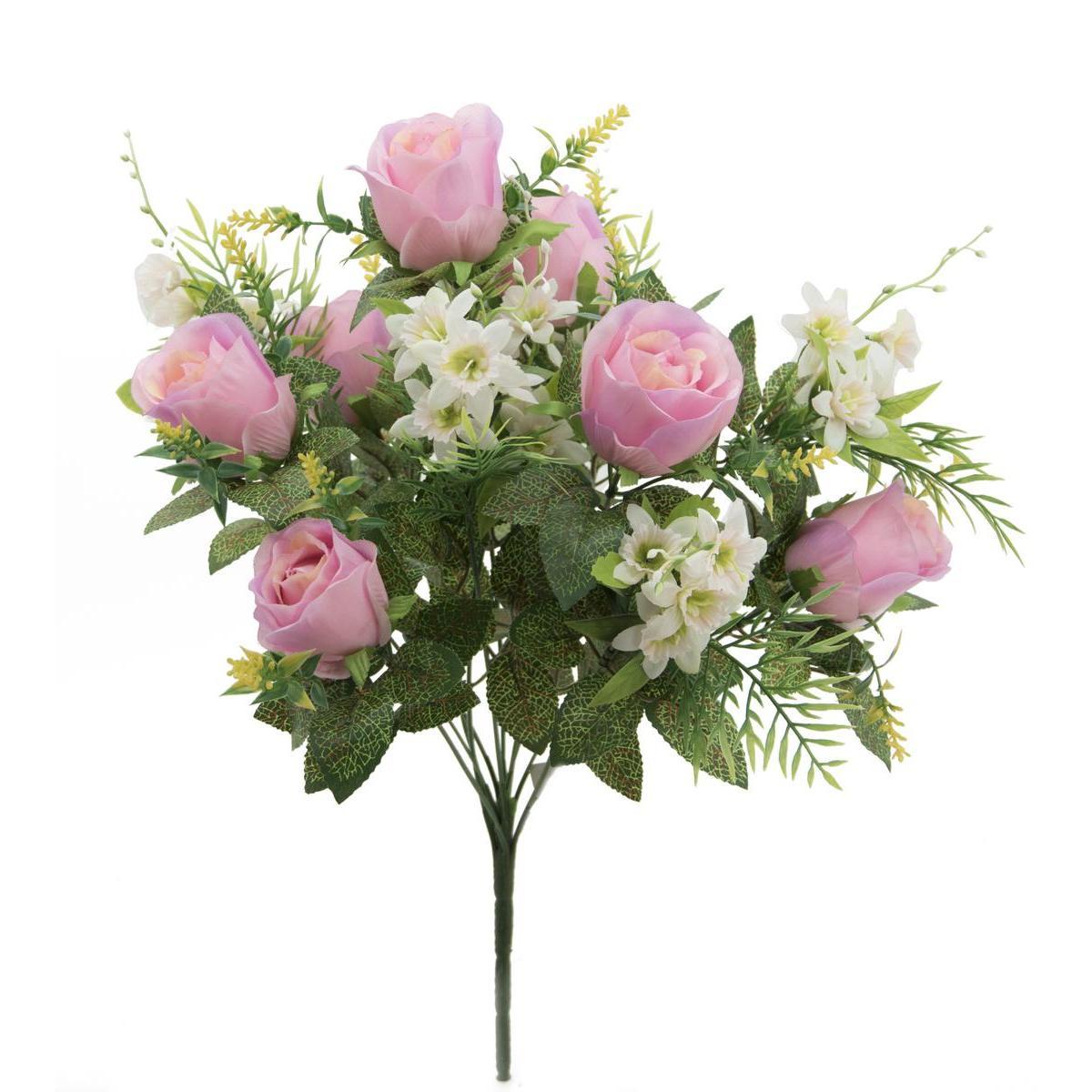 Bouquet de boutons de roses et mini fleurs - Blanc, rose