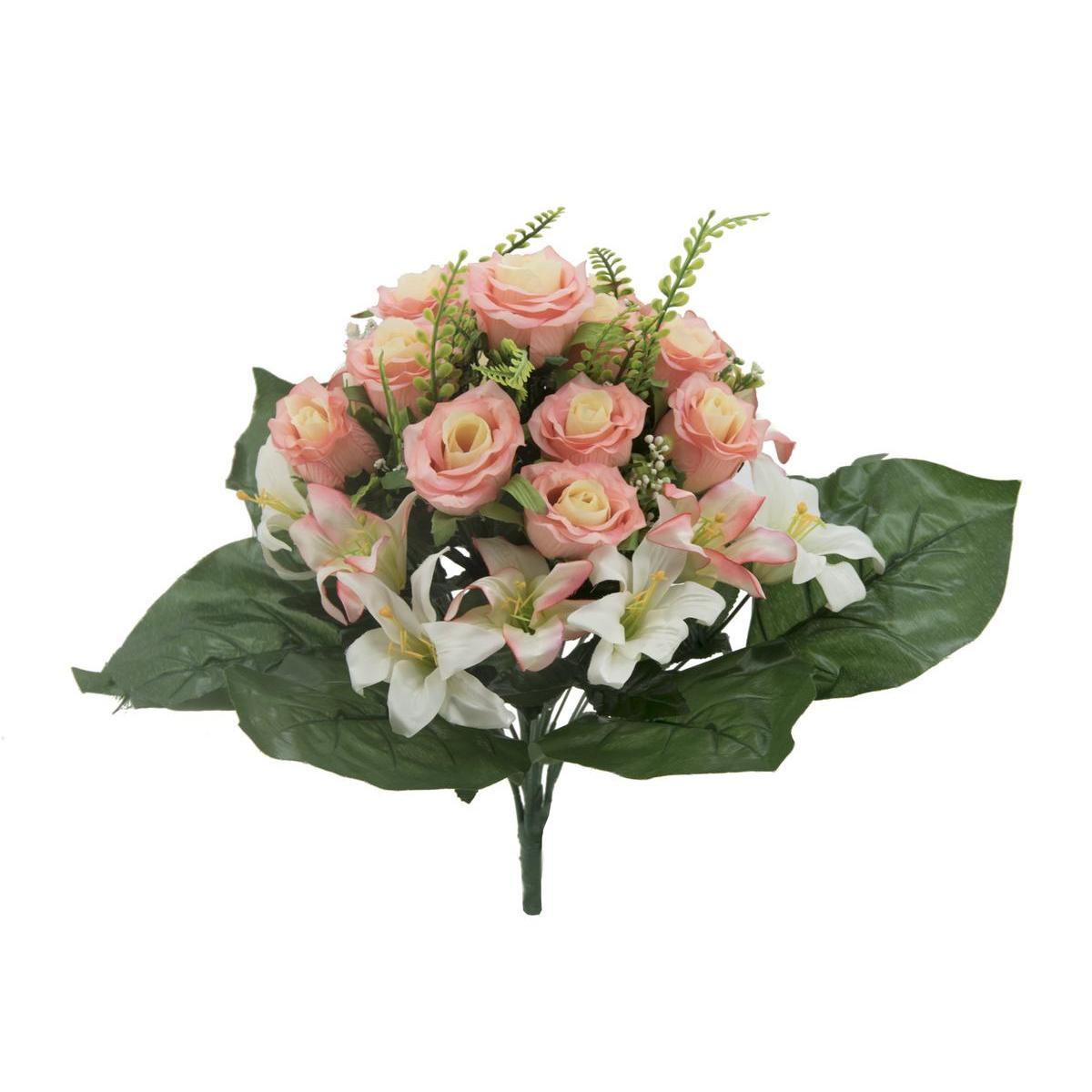 Bouquet de lys et de roses - Rose, blanc
