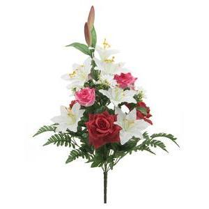 Bouquet de roses, lys et marguerites - Rouge, rose, blanc