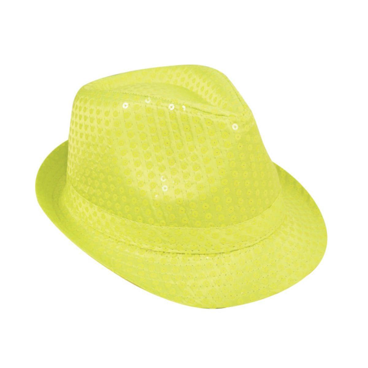 Chapeau Borsalino à sequins - Taille adulte - L 27 x H 11 x l 21 cm - Jaune - PTIT CLOWN