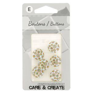 Carte 6 boutons bois ø 15 mm - ø fleurs - Multicolore