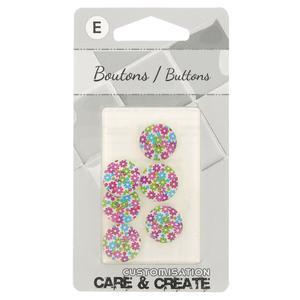 Carte 6 boutons bois ø 15 mm - fleurs - Multicolore