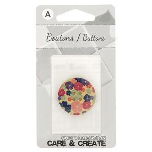 Carte 1 bouton bois ø 30 mm - fleurs - Multicolore