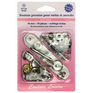 Boutons pressions 15 mm + outillage col. Nickel/argent - Gris