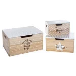 3 boîtes de rangement en bois - Beige et blanc - ATMOSPHERA