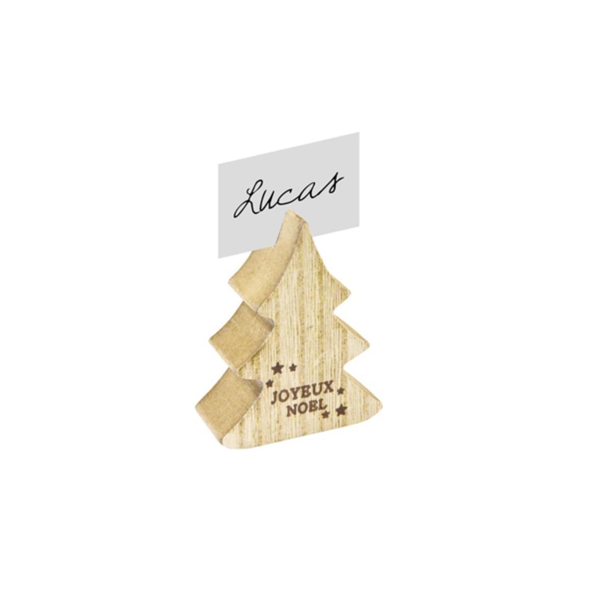 Sapin en bois ' Joyeux Noël ' marque-place - 5 x 6 x 2 cm - Beige