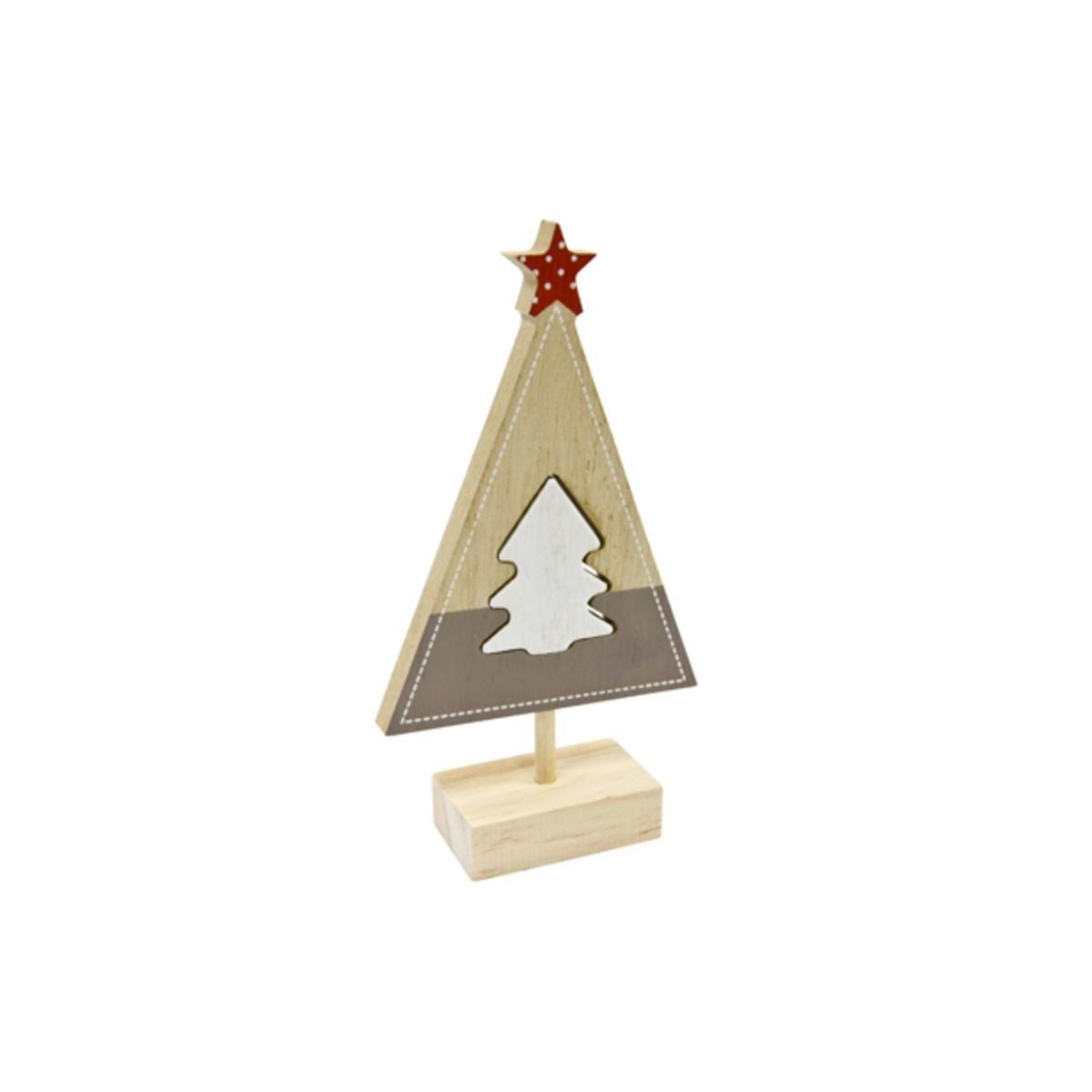 Sapin de Noël sur socle avec encastrement thème Nordique - 3 x 15.5 x 3 cm - Multicolore