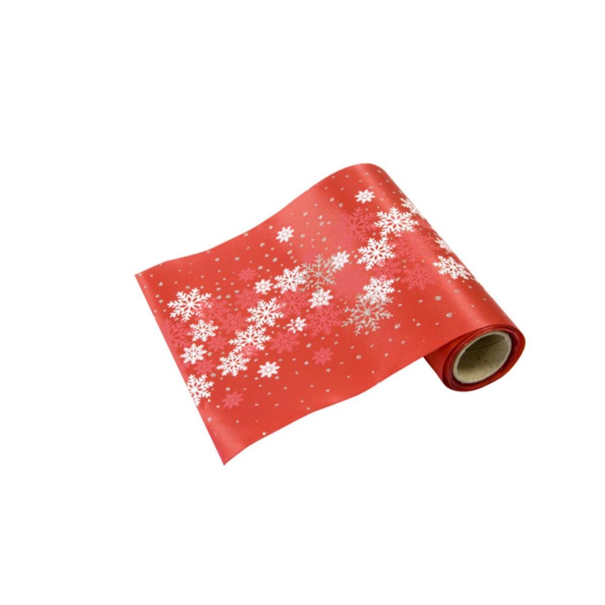 sur chemin de table satin flocon neige 14 cm / 4 m rouge