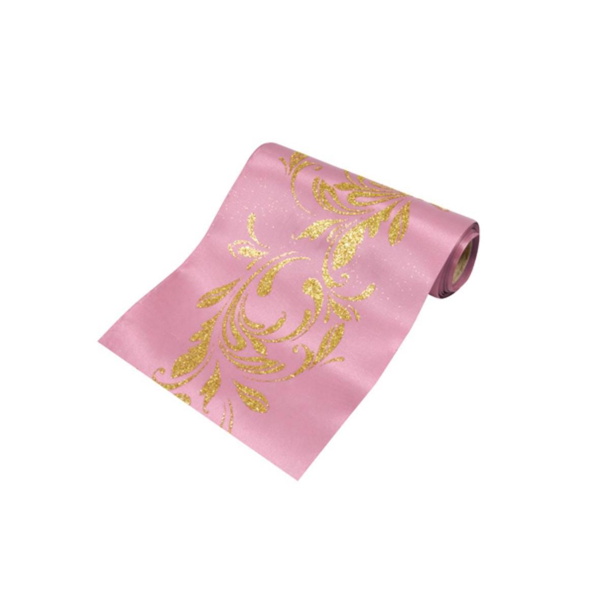 sur chemin de table satin arabesque 15 cm / 5 m rose / or