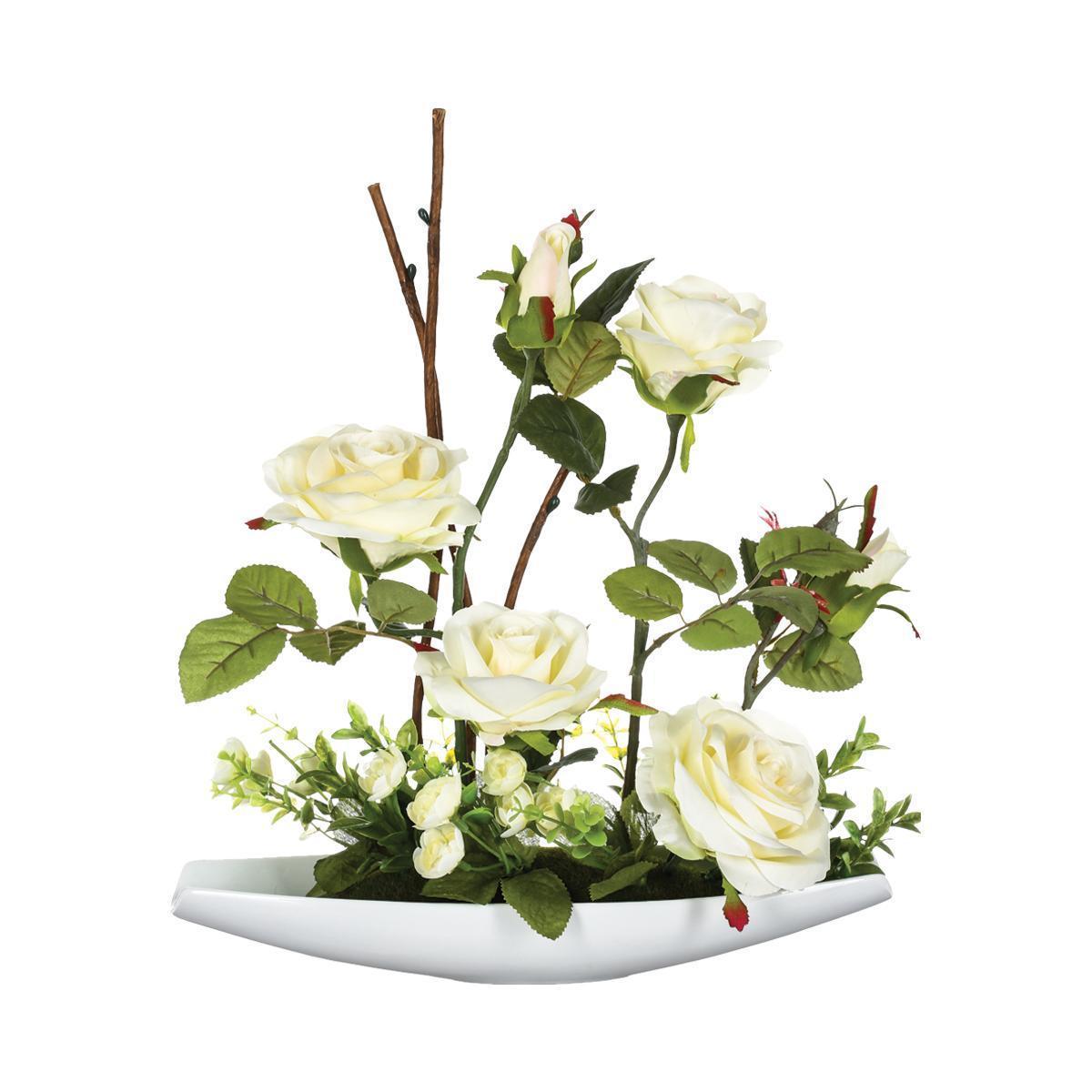 Composition de roses avec coupelle en céramique