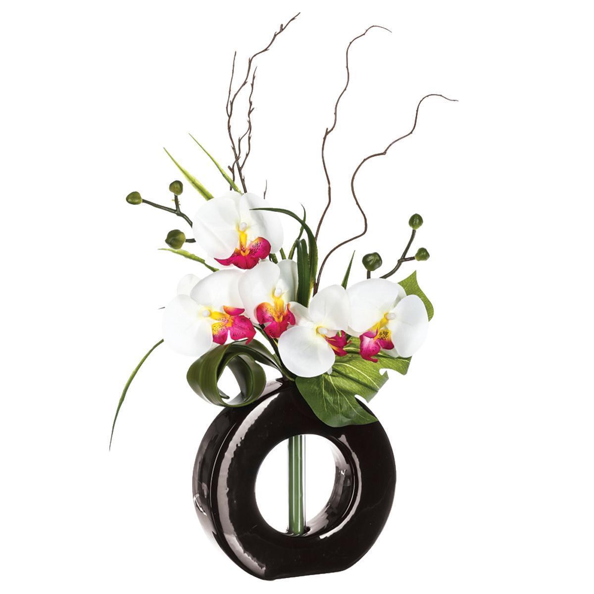 Composition d'orchidées avec vase en céramique - H 44 cm