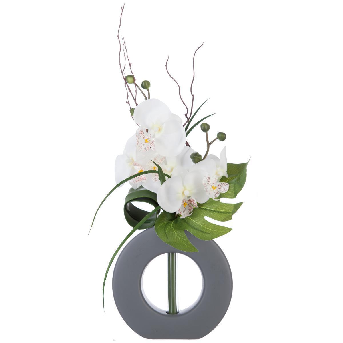 Composition d'orchidées avec vase - Gris