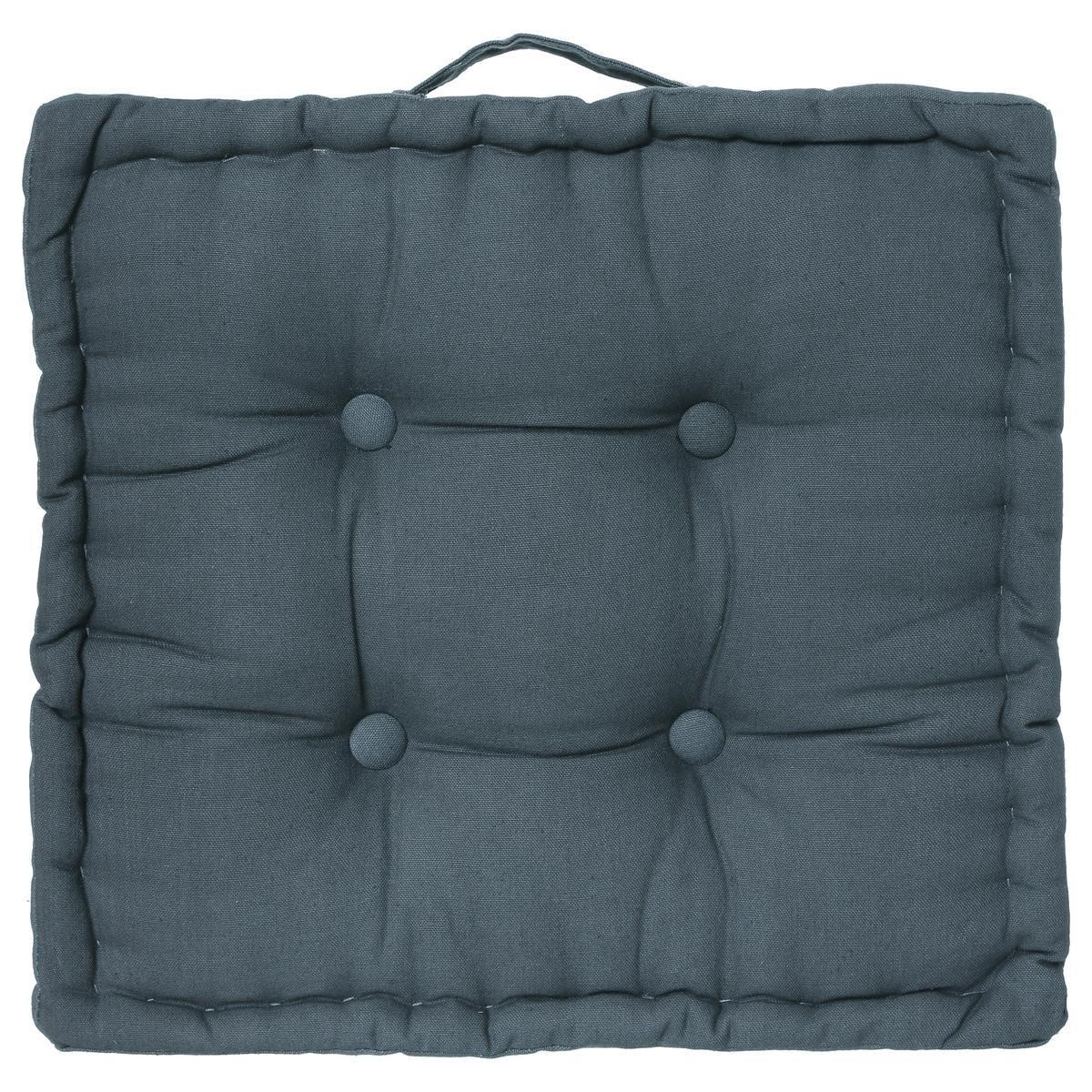 Coussin de sol - L 40 x H 7.5 x l 40 cm - Bleu orage - ATMOSPHERA