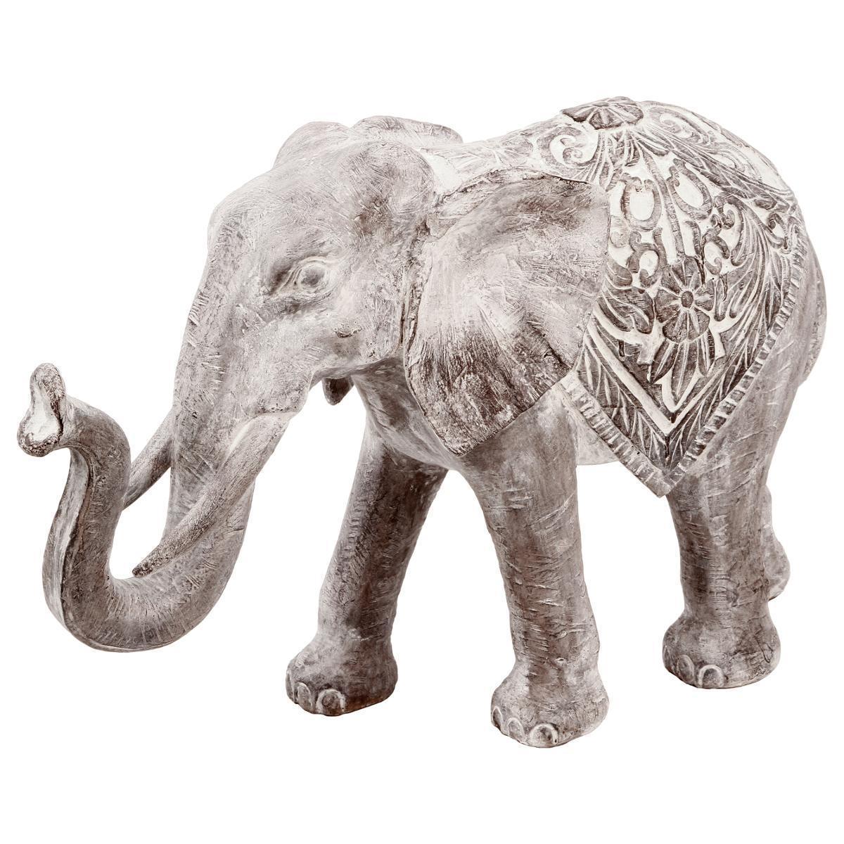 Éléphant blanchi en résine - H 20 cm