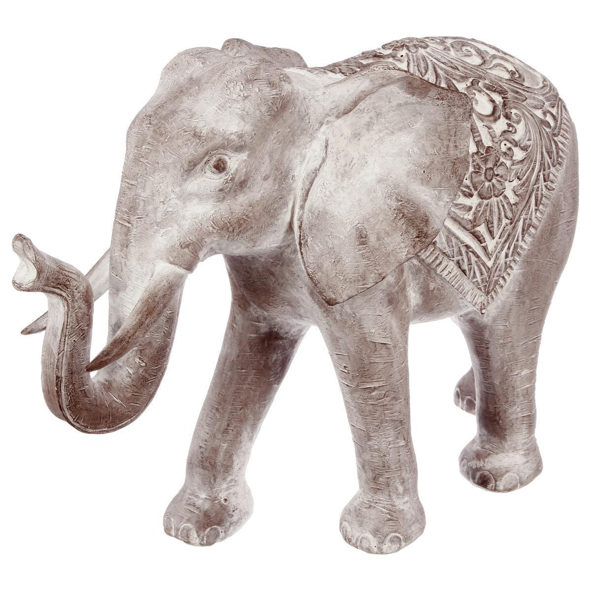 Éléphant blanchi en résine - H 46 cm