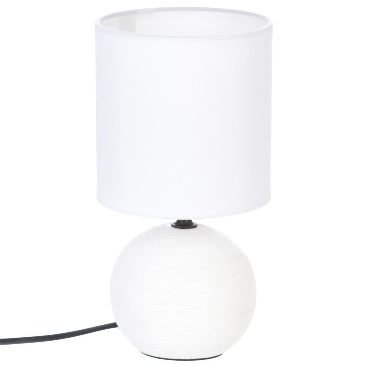 Lampe céramique striée boule - H 25 cm - Blanc