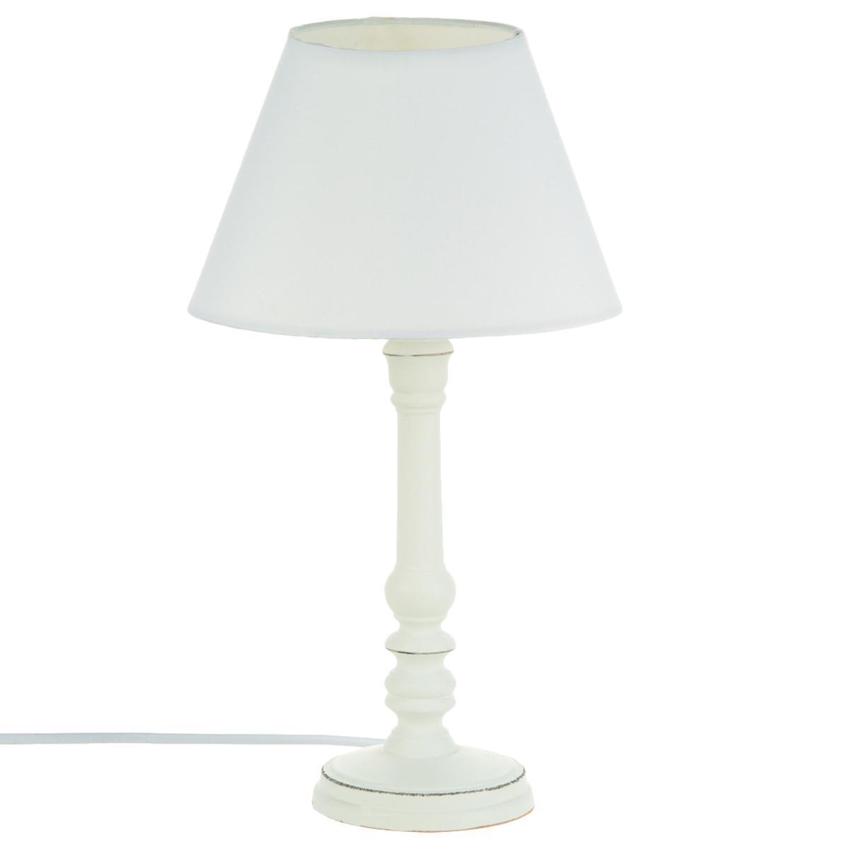 Lampe bois - H 36 cm - Blanc