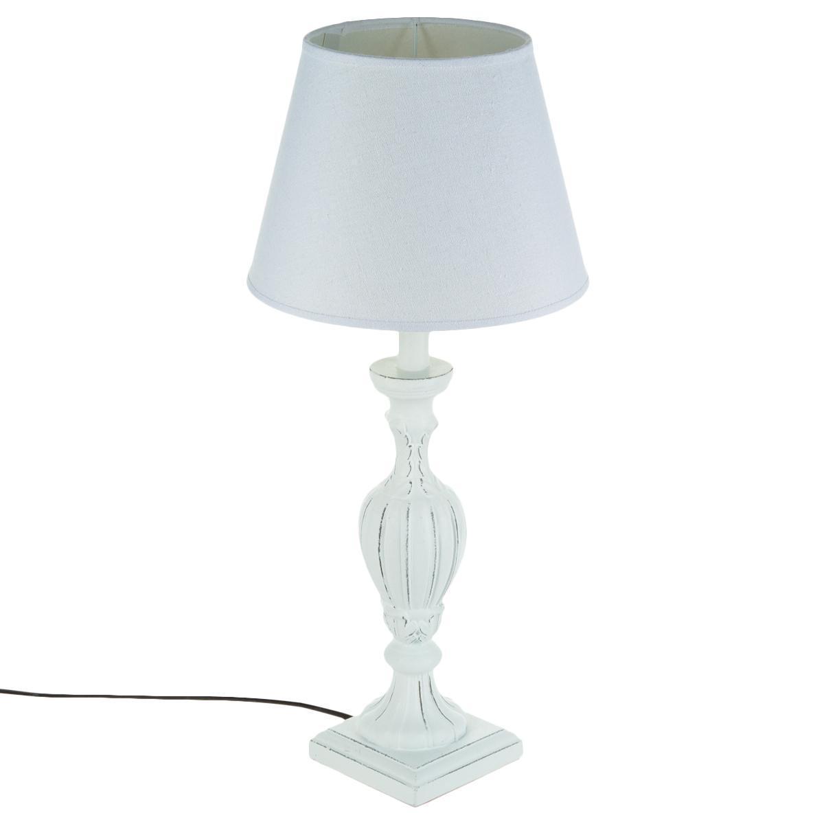 Lampe droite mdf et lin renzo blanche H 56 cm