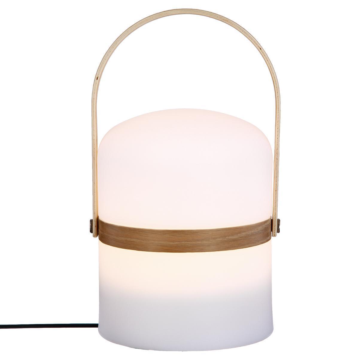 Lampe outdoor avec anse en bois - H 26.5 cm