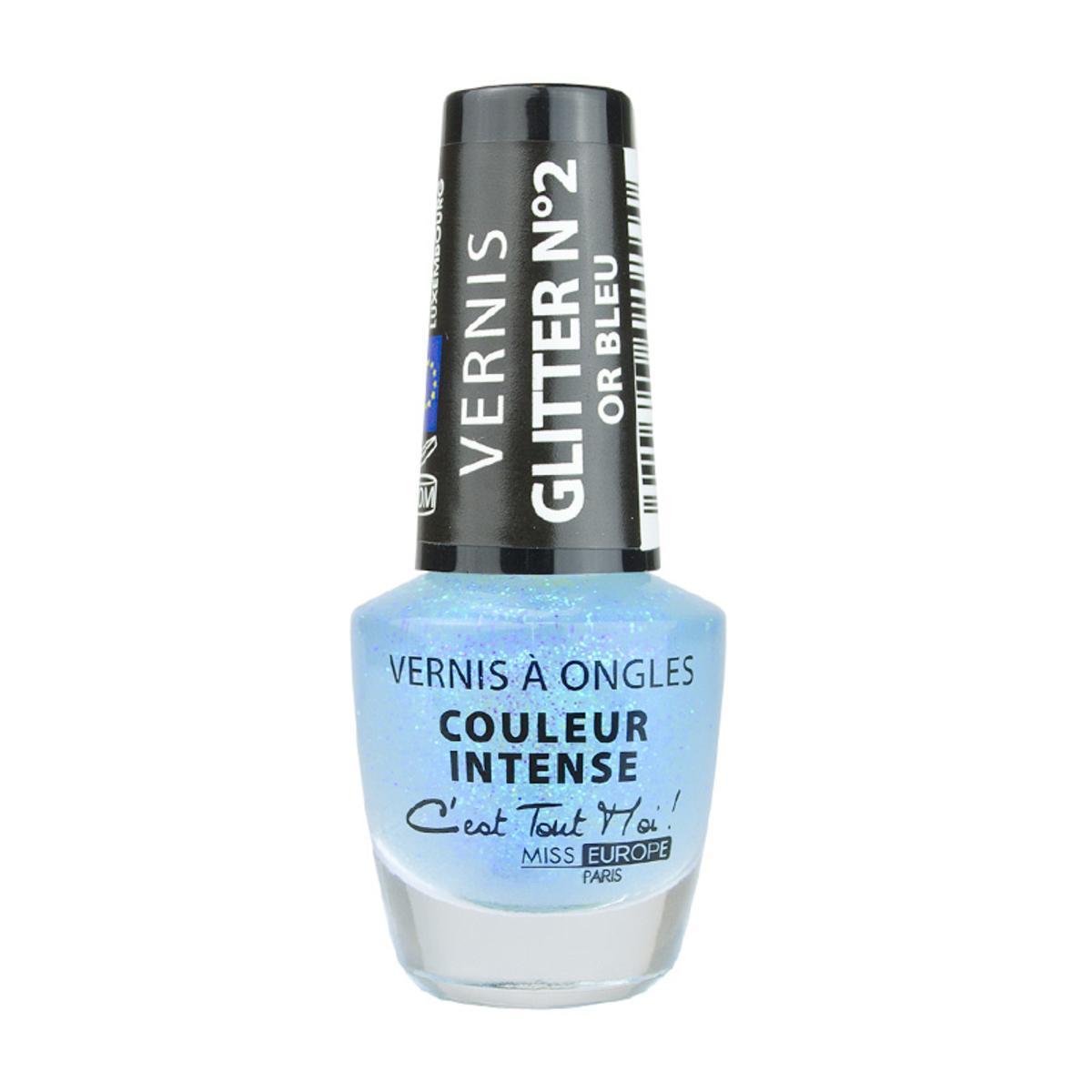 Vernis à ongles Paillettes n°02 - ø 2.8 x H 6.7 cm - Or Bleu - MISS EUROPE