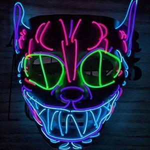Masque lumineux effet néon Sombre Chat - L 18 x H 23 x l 10 cm - Multicolore