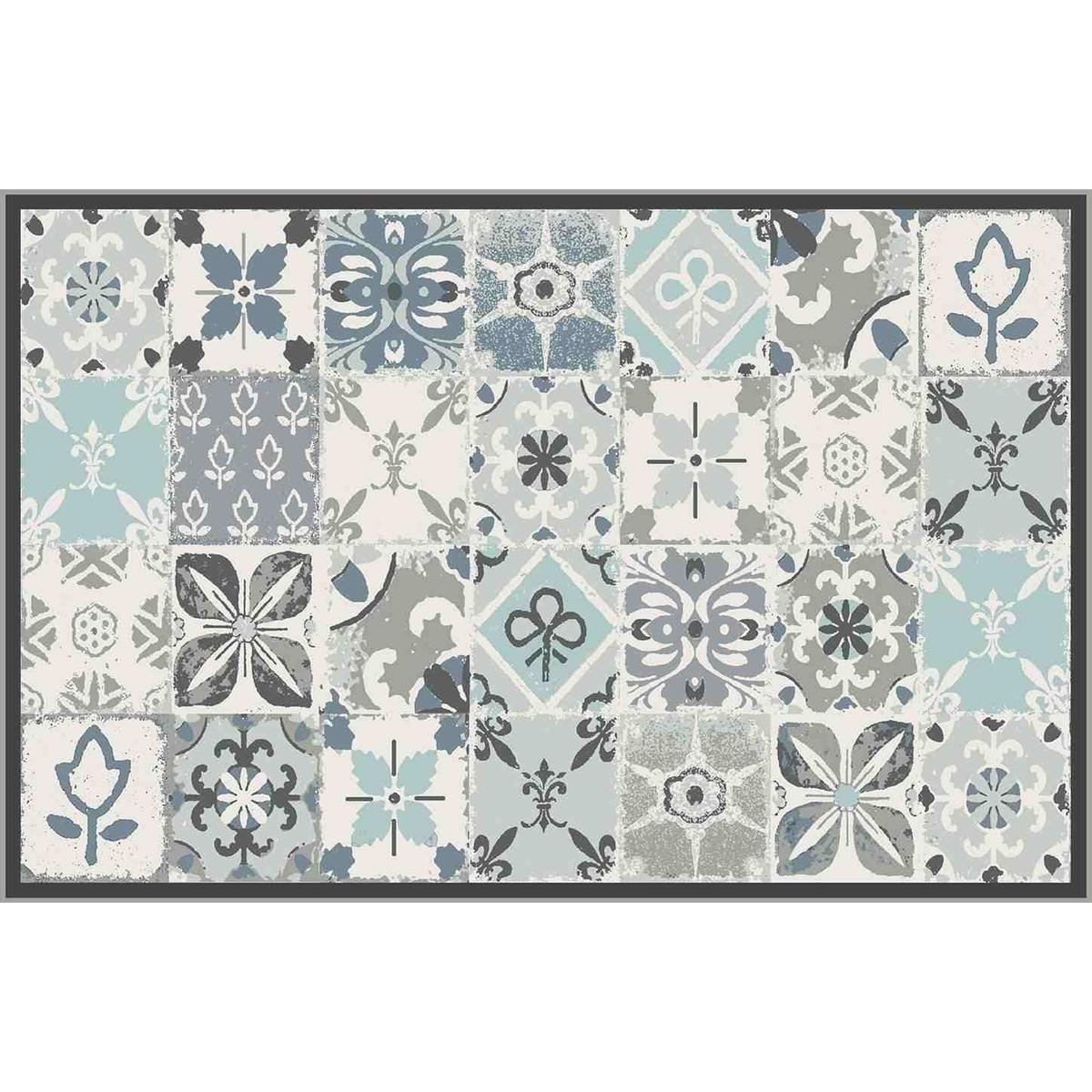 Tapis Vinyle - 49 x 120 cm - Bleu, gris