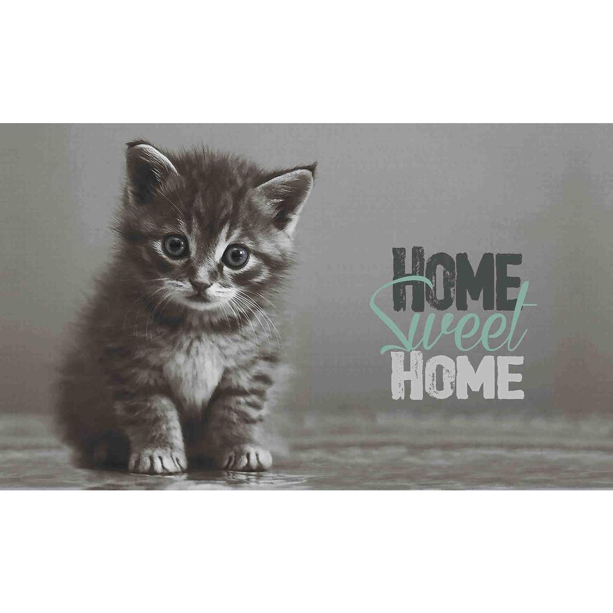 Tapis absorbant chaton Home Sweet Home - 45 x 75 cm - Gris