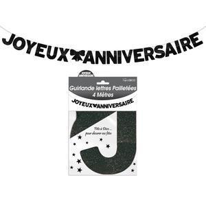 Guirlande lettres pailletée noire 4 mètres joyeux anniversaire